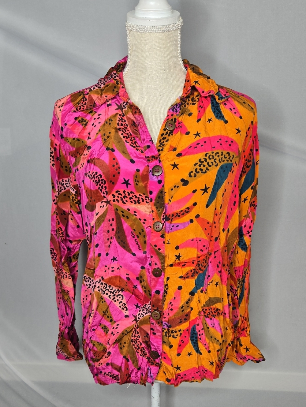 Farm For Anthropologie Pink & Orange Printed Button-Down Shirt Small Pre-owned